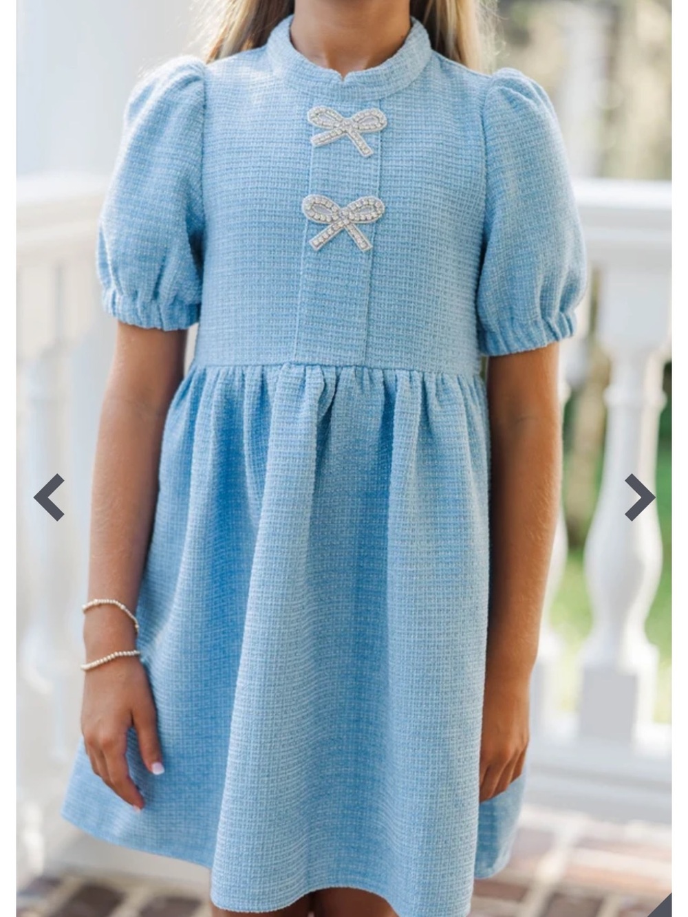 Girls: The Gwen Blue Embellished Tweed Dress Sz 10/12